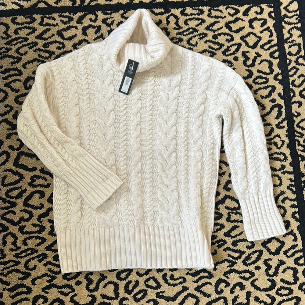 Cashmere & Wool Turtleneck Knit Sweater - Cream - Picture 7 of 14
